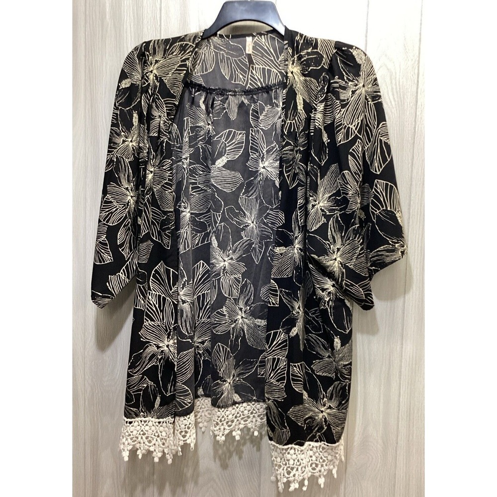 MY STORY Women's (Size 24x31") Open Front Kimono Sleeve Crochet Hem Cardigan‎